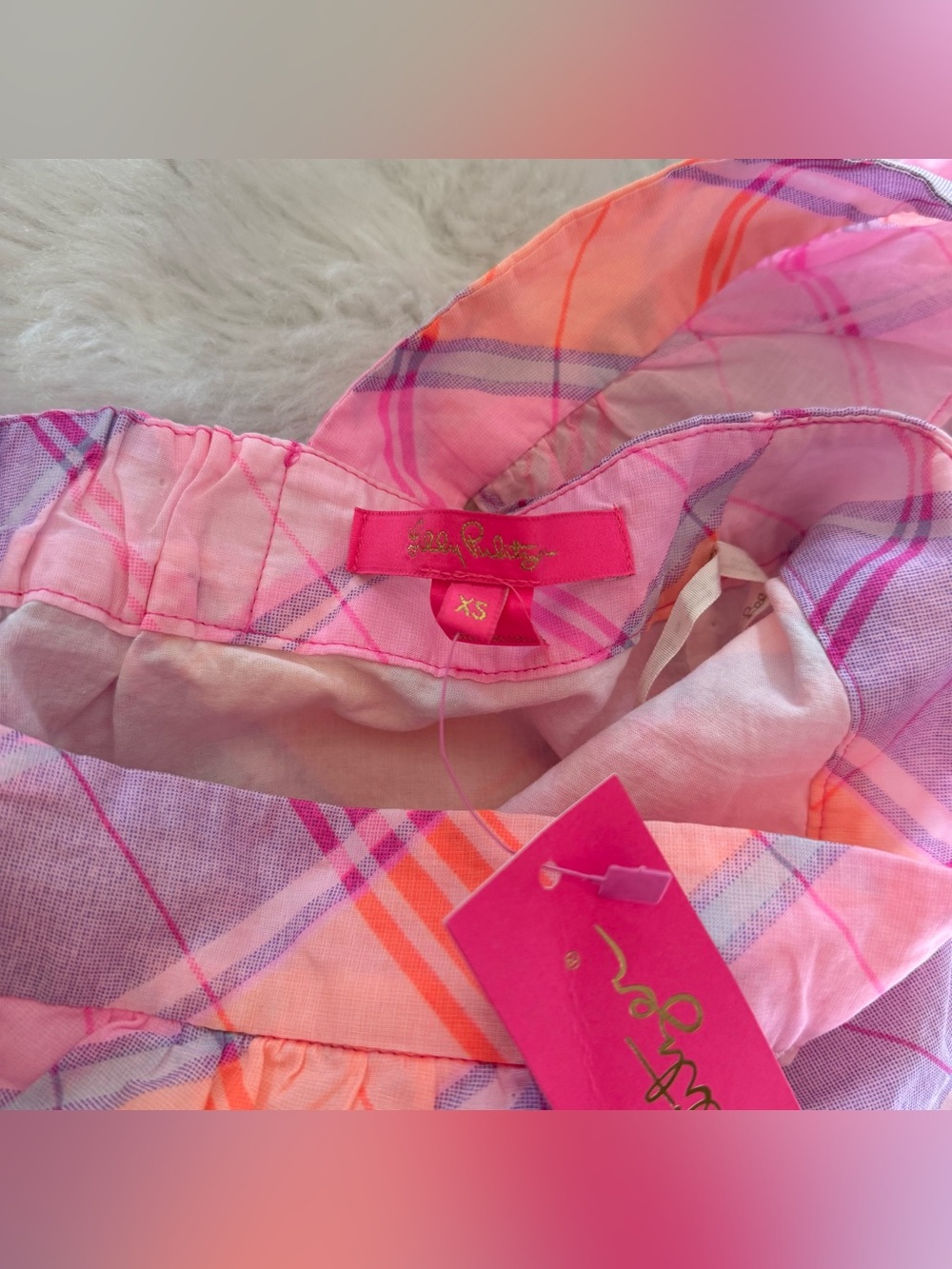 Lilly Pulitzer Reyna Top in Pink Isle Madras Plaid - Picture 4 of 6